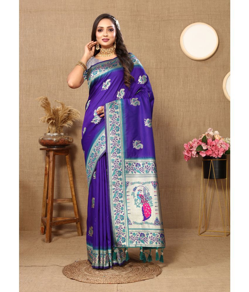     			OFLINE SELCTION Silk Blend Woven Saree With Blouse Piece - Purple ( Pack of 1 )