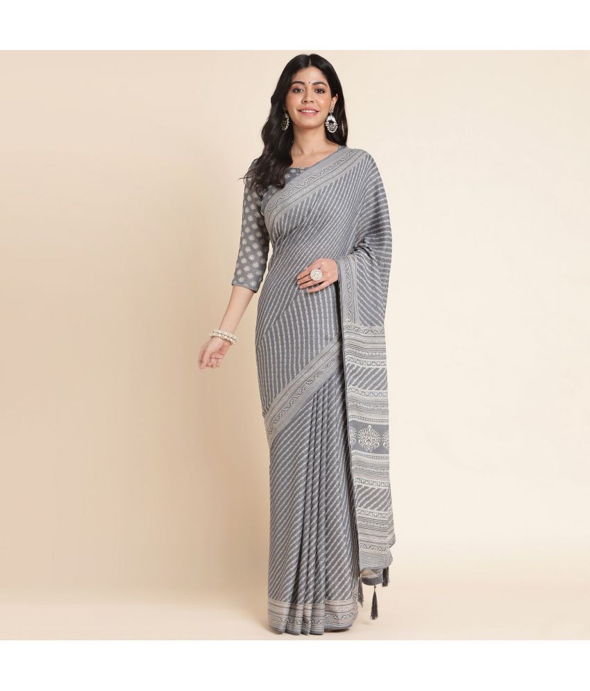     			Rekha Maniyar Fashions Georgette Printed Saree With Blouse Piece - Grey ( Pack of 1 )