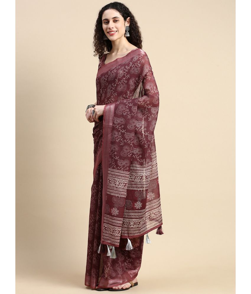     			Rekha Maniyar Fashions Nylon Printed Saree With Blouse Piece - Wine ( Pack of 1 )