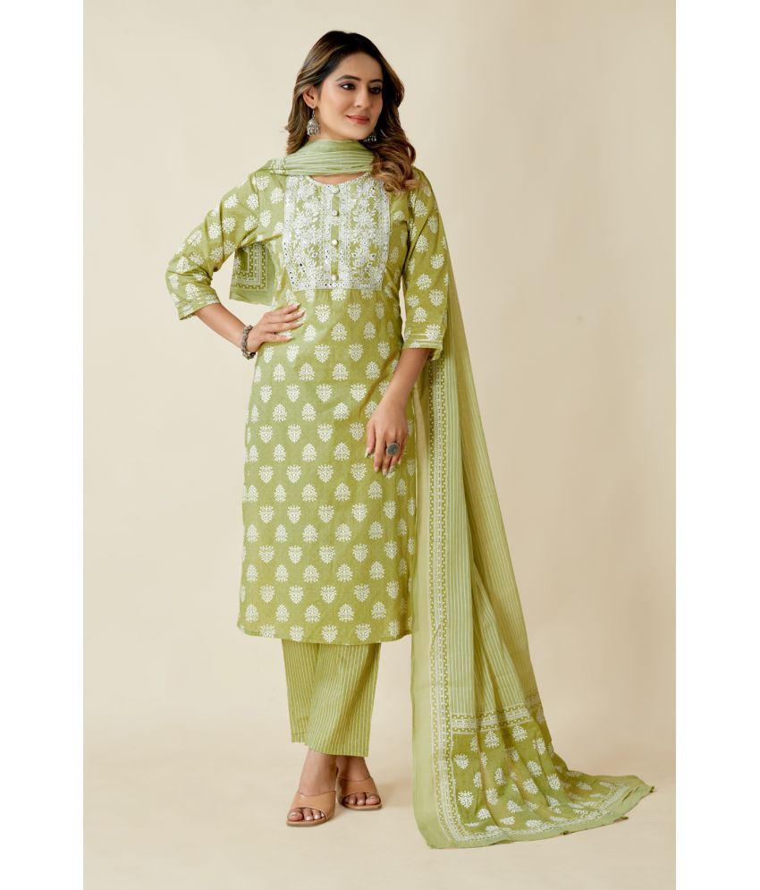     			SARRAS Cotton Printed Kurti With Pants Women's Stitched Salwar Suit - Green ( Pack of 1 )