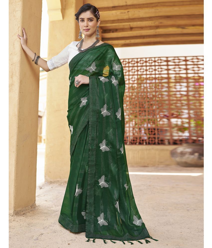     			Samah Chiffon Embellished Saree With Blouse Piece - Green ( Pack of 1 )