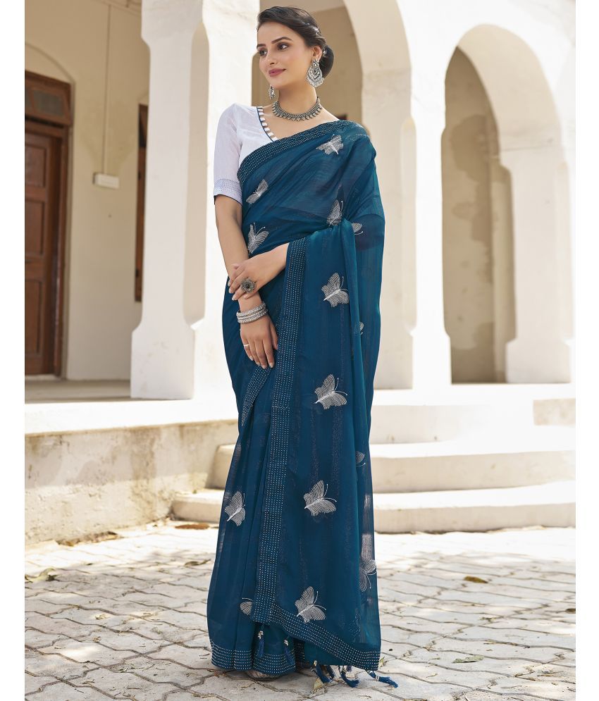     			Samah Chiffon Embellished Saree With Blouse Piece - SkyBlue ( Pack of 1 )