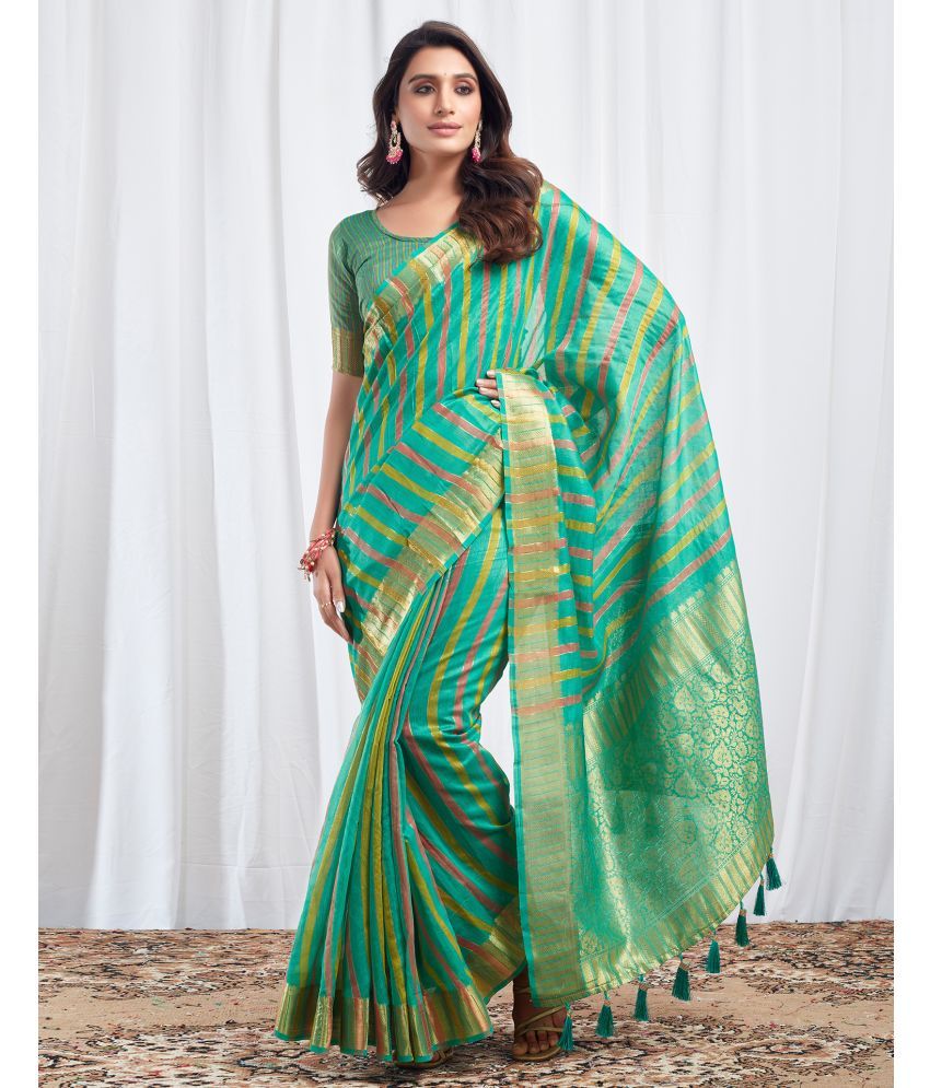     			Samah Cotton Silk Woven Saree With Blouse Piece - Turquoise ( Pack of 1 )