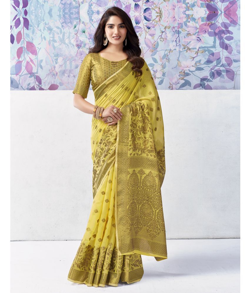     			Samah Cotton Silk Woven Saree With Blouse Piece - Mustard ( Pack of 1 )