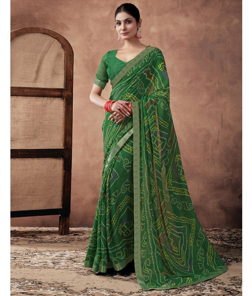     			Samah Georgette Printed Saree With Blouse Piece - Green ( Pack of 1 )