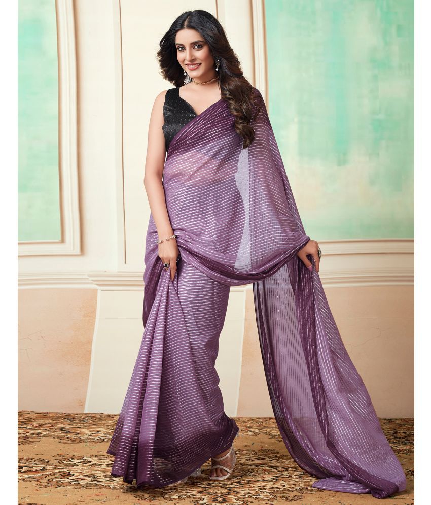     			Samah Georgette Woven Saree With Blouse Piece - Purple ( Pack of 1 )