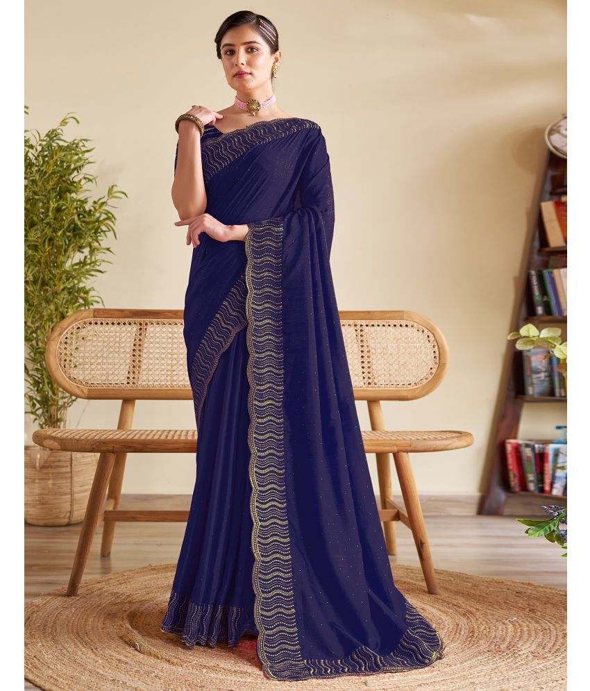     			Samah Silk Embellished Saree With Blouse Piece - Navy Blue ( Pack of 1 )