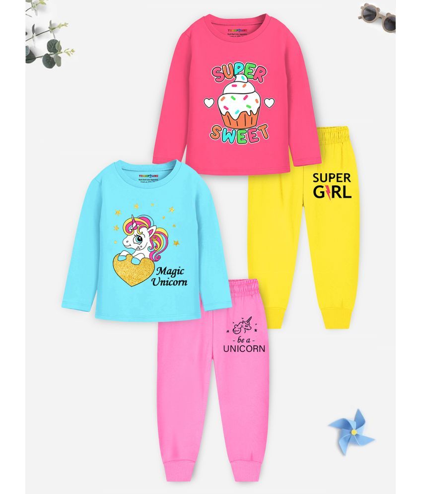     			Trampoline Cotton Blend Tshirt & Pajama Set ( Multicolor5 )