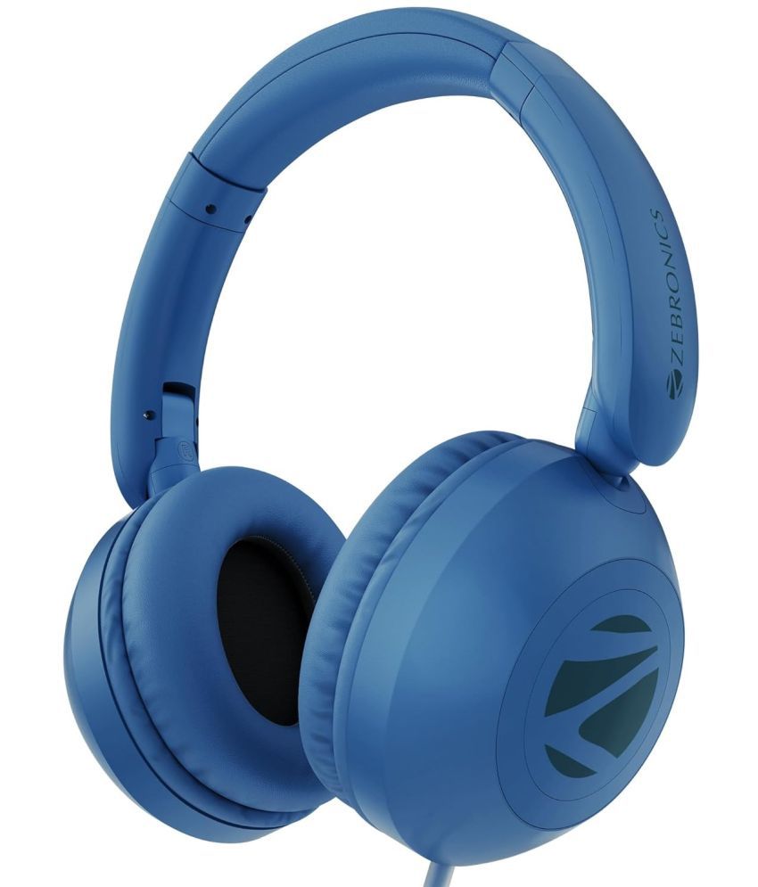     			Zebronics Zeb-Boom (Wired) 3.5 mm Wired Headphone Over Ear 0 Hours Playback Powerfull bass IPX4(Splash & Sweat Proof) Blue