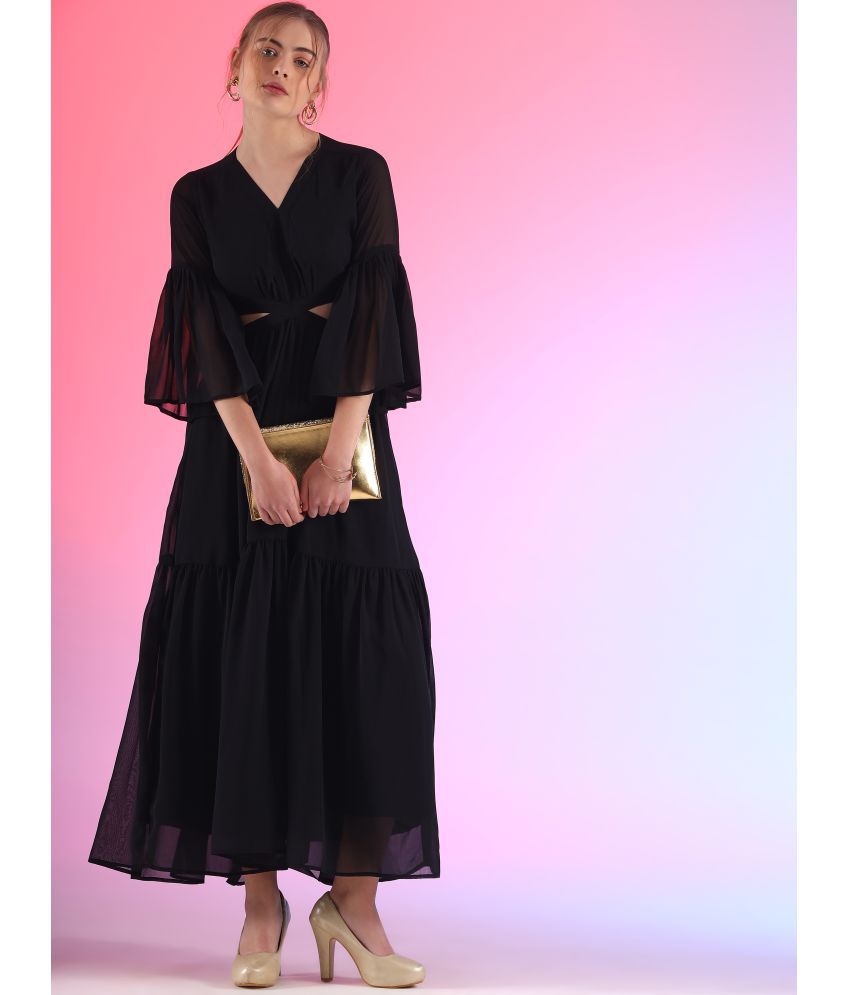     			kedar fab Georgette Solid Ankle Length Women's Fit & Flare Dress - Black ( Pack of 1 )