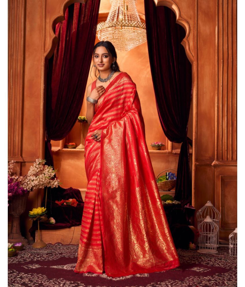     			Aadvika Banarasi Silk Printed Saree With Blouse Piece - Red ( Pack of 1 )