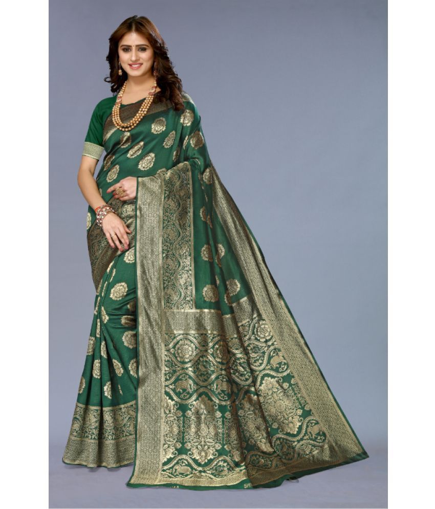     			Aadvika Banarasi Silk Printed Saree With Blouse Piece - Green ( Pack of 1 )