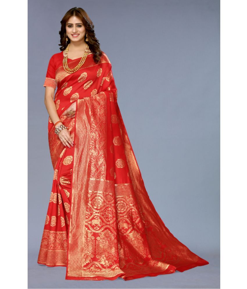     			Aadvika Banarasi Silk Printed Saree With Blouse Piece - Red ( Pack of 1 )