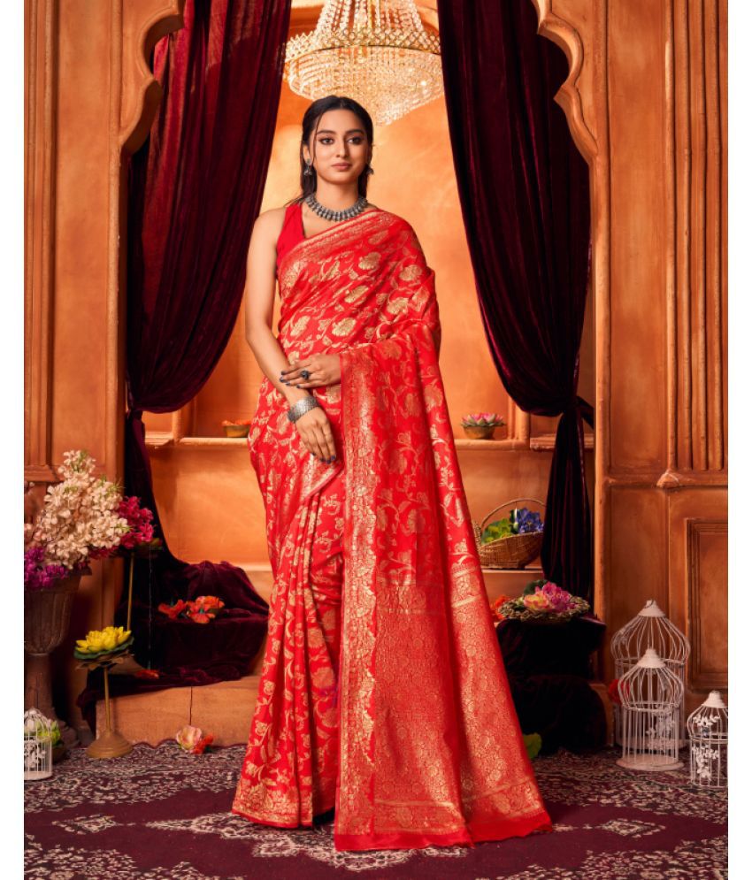     			Aadvika Banarasi Silk Printed Saree With Blouse Piece - Red ( Pack of 1 )