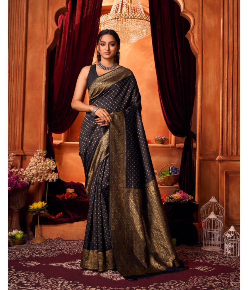     			Aadvika Banarasi Silk Printed Saree With Blouse Piece - Black ( Pack of 1 )