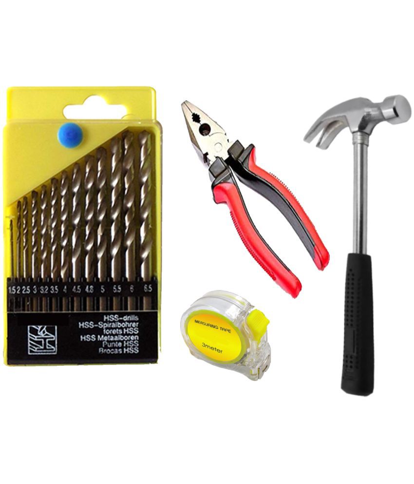     			Aldeco (4 in1) 13-Piece Drill Bit Set With 3 Meter Measuring Tape, Plier And Hammer: Versatile and Durable Bits for Precision Drilling in Metal, Wood, and Masonry. Essential Tools for Every Project.
