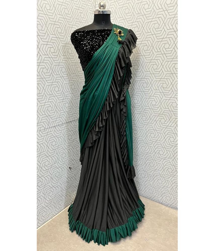     			Apnisha Lycra Embellished Saree With Blouse Piece - Green ( Pack of 1 )