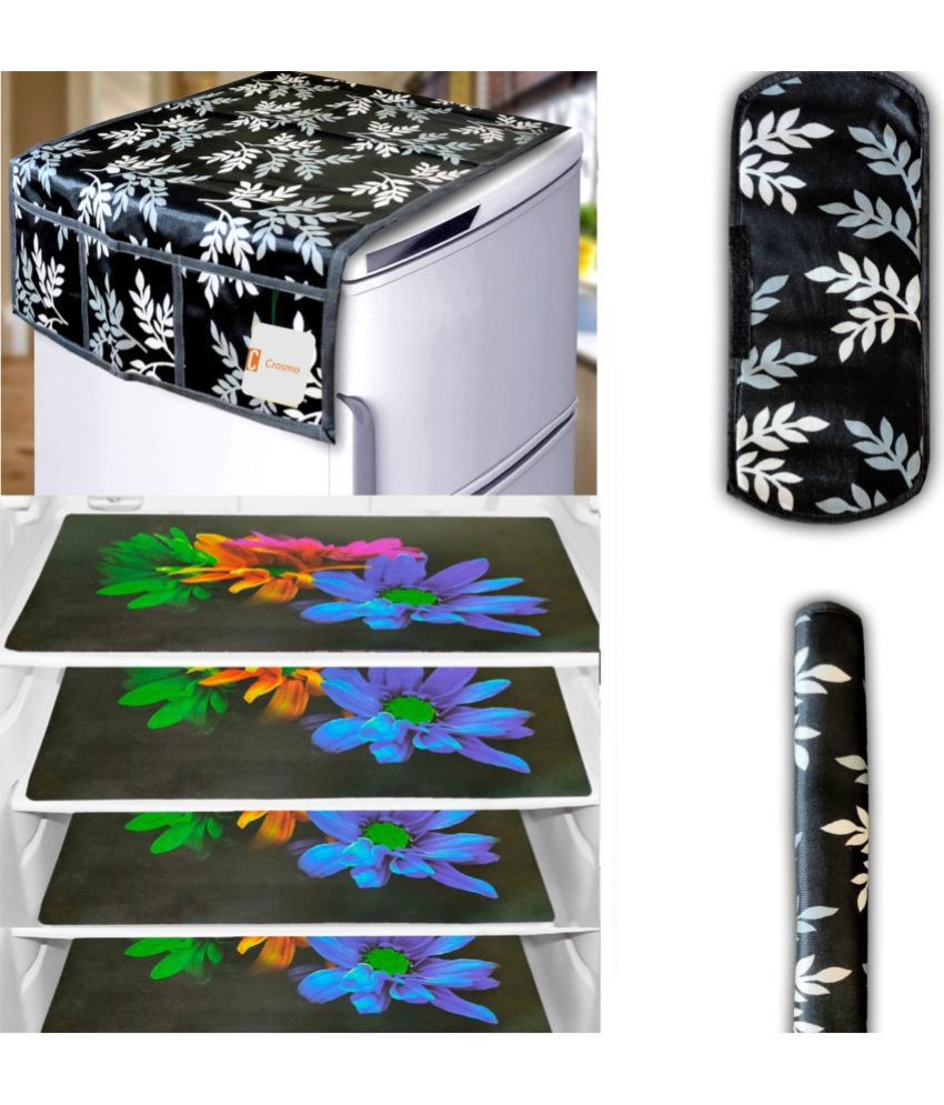     			Crosmo Polyester Floral Printed Fridge Mat & Cover ( 64 18 ) Pack of 7 - Multicolor