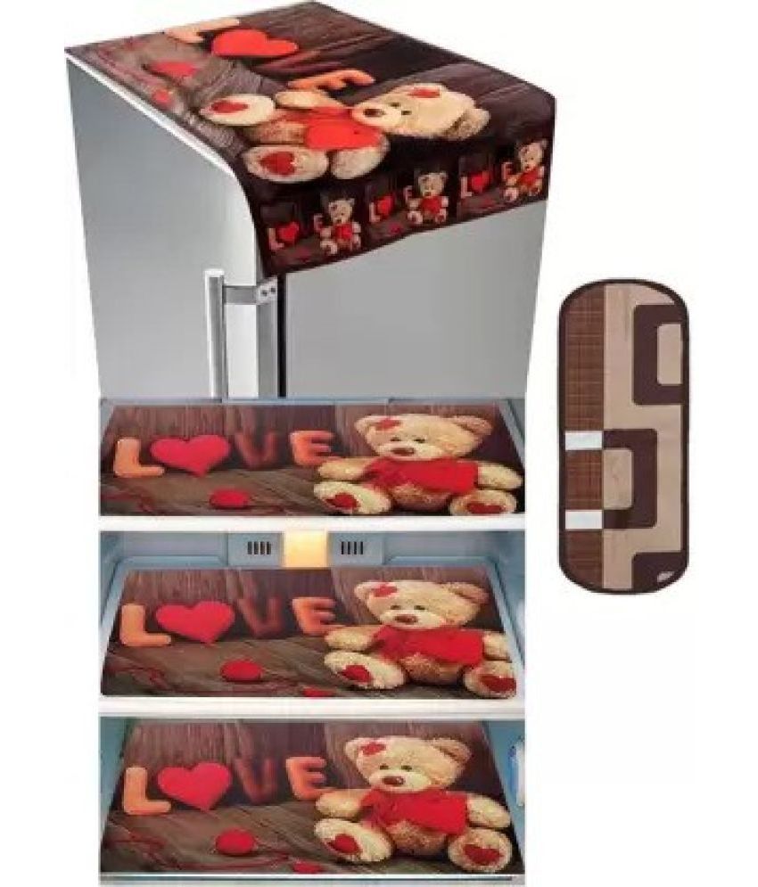     			Crosmo Polyester Floral Printed Fridge Mat & Cover ( 64 18 ) Pack of 5 - Brown