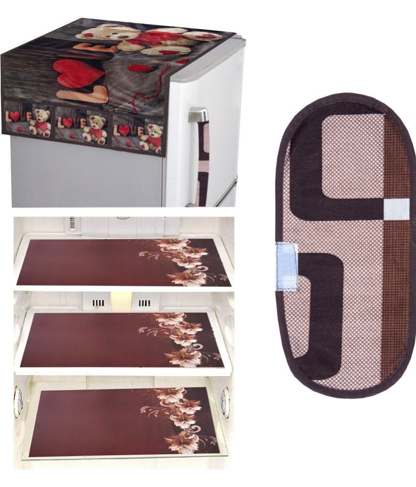     			Crosmo Polyester Floral Printed Fridge Mat & Cover ( 64 18 ) Pack of 5 - Gray