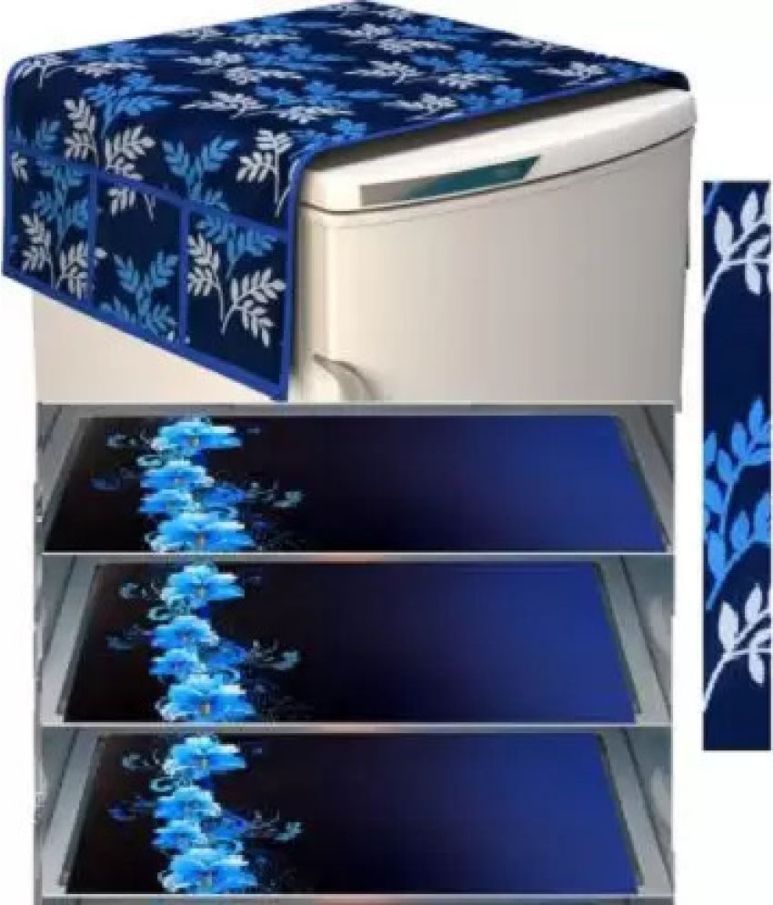     			Crosmo Polyester Floral Printed Fridge Mat & Cover ( 64 18 ) Pack of 5 - Multicolor