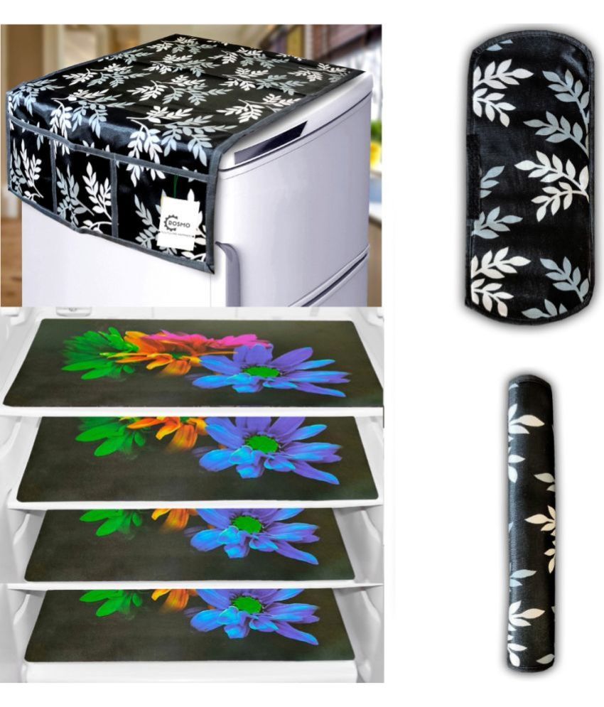     			Crosmo Polyester Floral Printed Fridge Mat & Cover ( 64 18 ) Pack of 7 - Multicolor