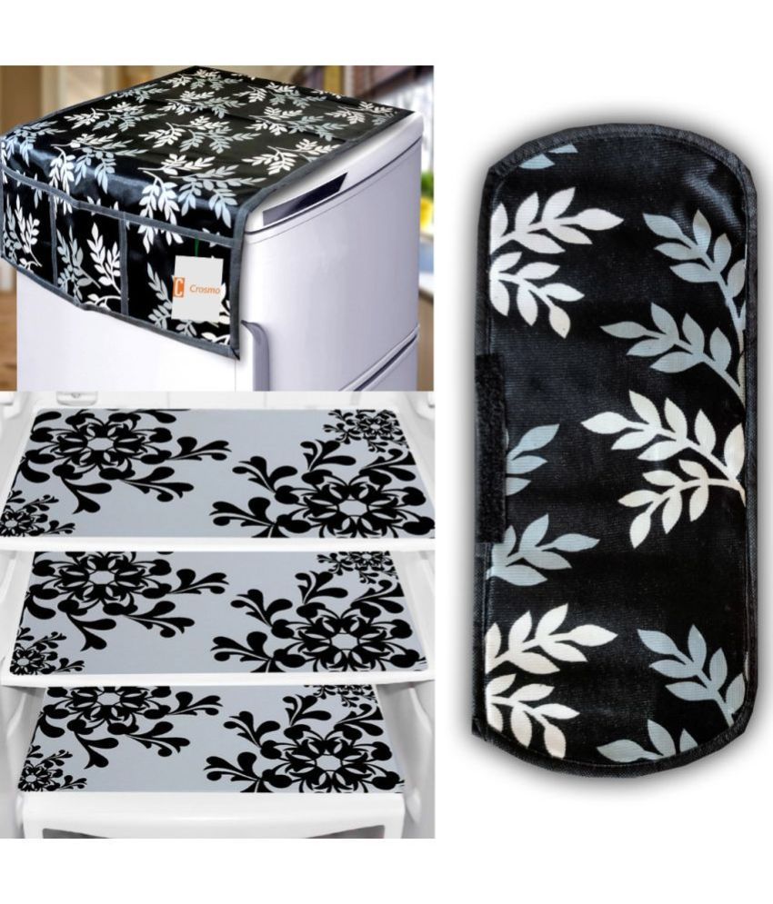     			Crosmo Polyester Floral Printed Fridge Mat & Cover ( 64 18 ) Pack of 5 - Multicolor