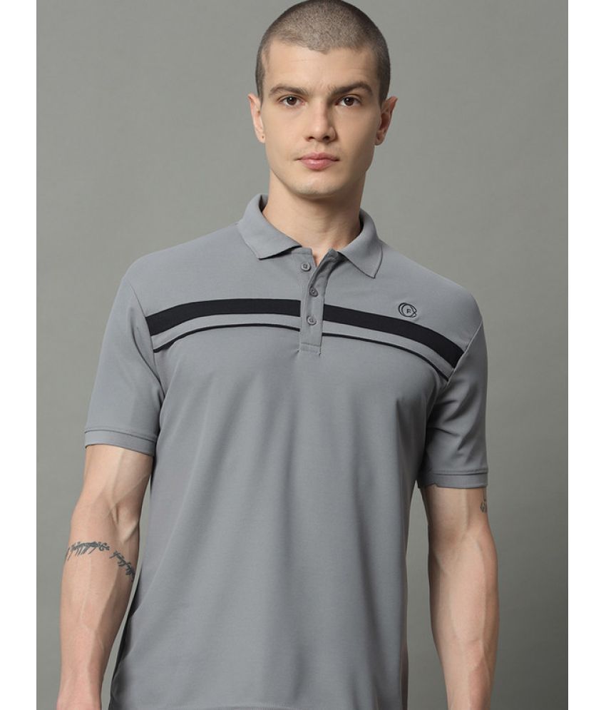     			FXSPORTS Cotton Blend Regular Fit Striped Half Sleeves Men's Polo T Shirt - Melange Grey ( Pack of 1 )