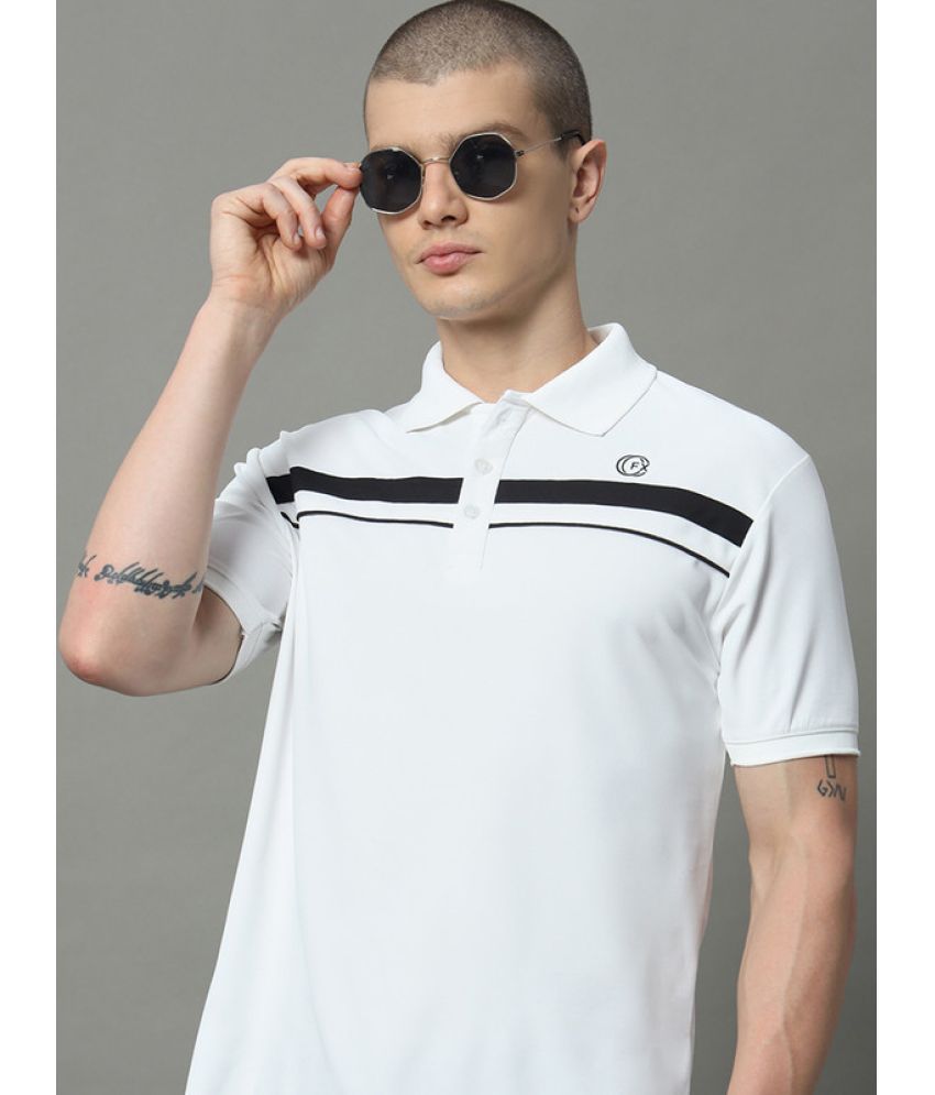    			FXSPORTS Cotton Blend Regular Fit Striped Half Sleeves Men's Polo T Shirt - Off-White ( Pack of 1 )