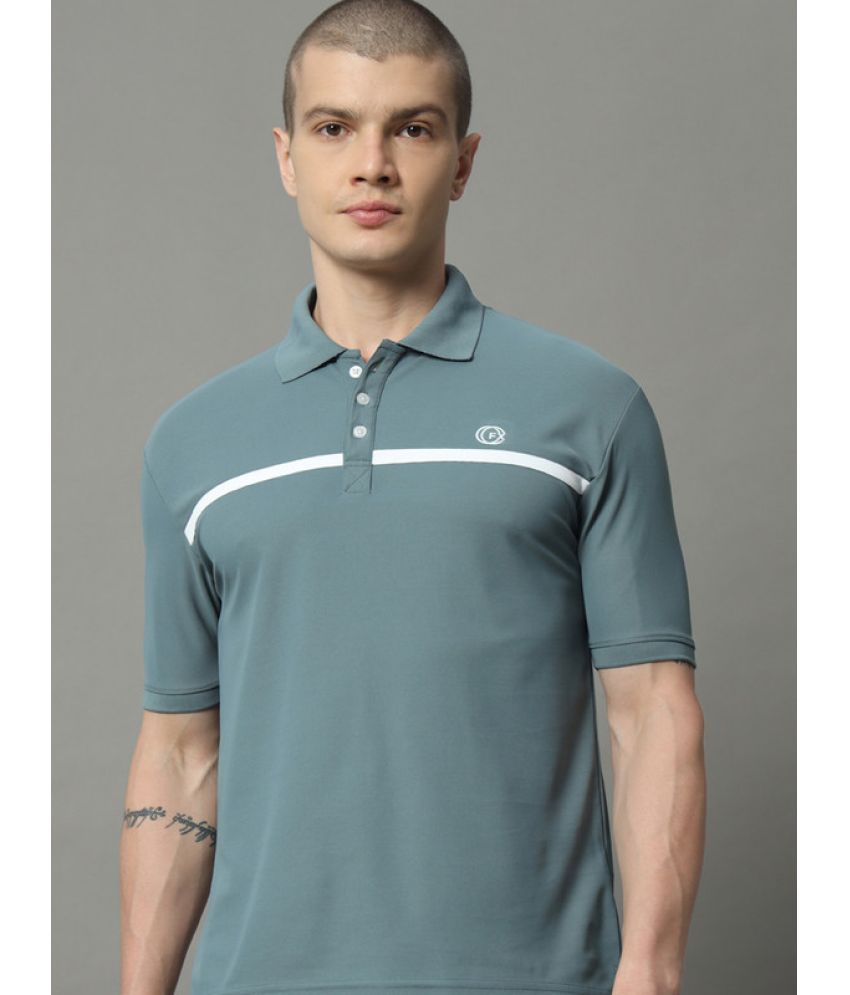     			FXSPORTS Cotton Blend Regular Fit Striped Half Sleeves Men's Polo T Shirt - Teal Blue ( Pack of 1 )