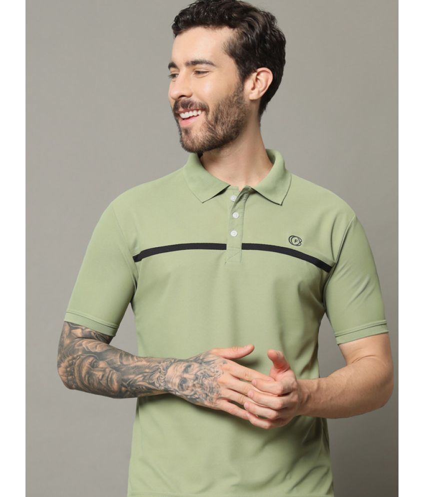     			FXSPORTS Cotton Blend Regular Fit Striped Half Sleeves Men's Polo T Shirt - Olive Green ( Pack of 1 )