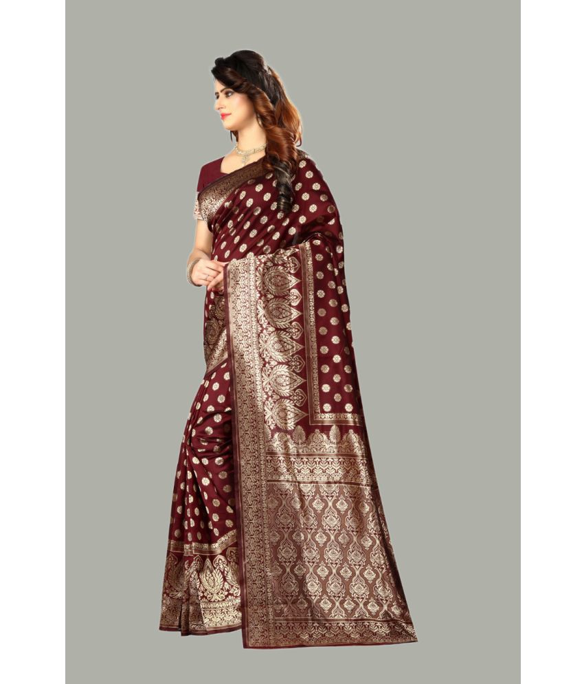     			GARIYA Banarasi Silk Embellished Saree With Blouse Piece - Maroon ( Pack of 1 )