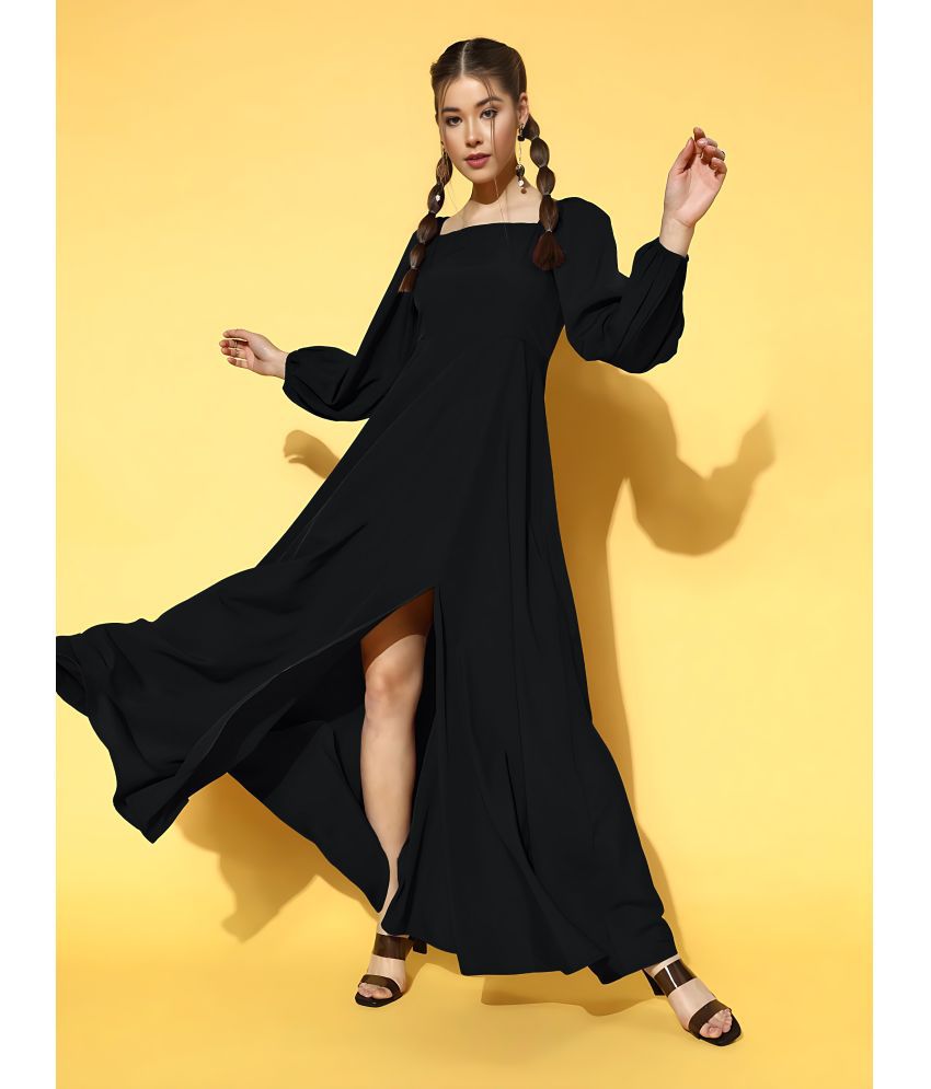     			JASH CREATION Polyester Solid Full Length Women's Side Slit Dress - Black ( Pack of 1 )