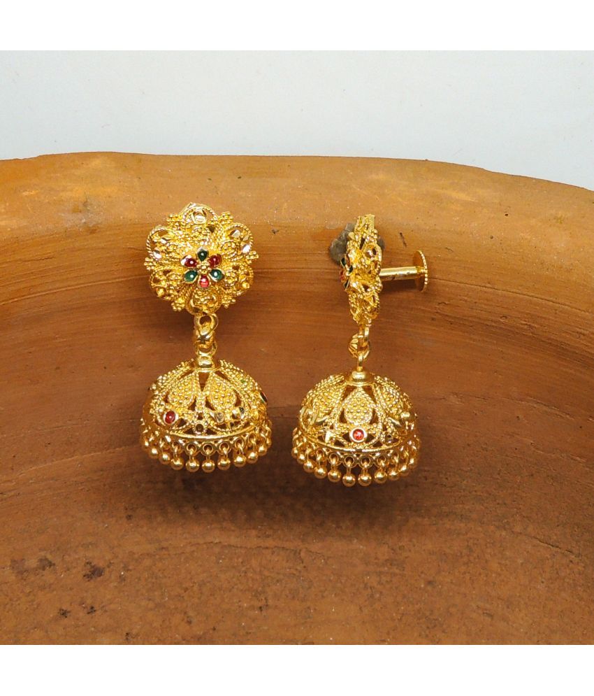     			LUV FASHION Golden Jhumki Earrings ( Pack of 1 )