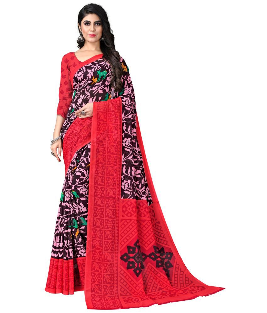     			Rekha Maniyar Georgette Printed Saree With Blouse Piece - Red ( Pack of 1 )