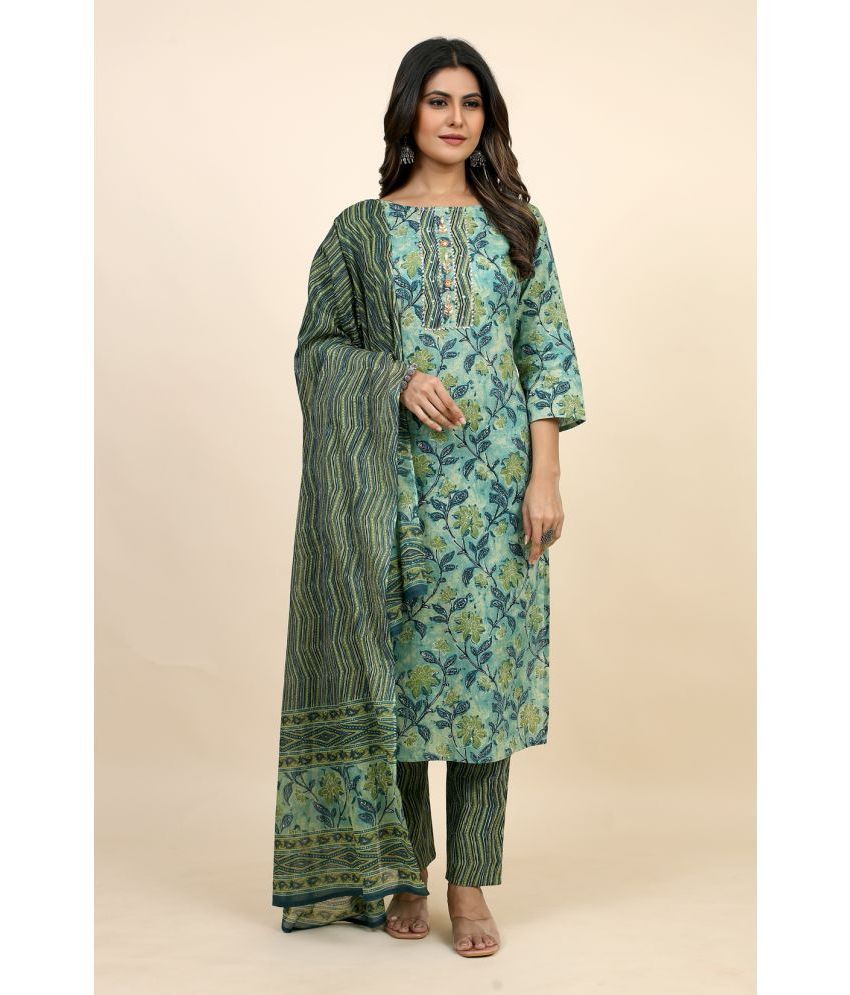     			SARRAS Cotton Printed Kurti With Pants Women's Stitched Salwar Suit - Green ( Pack of 1 )