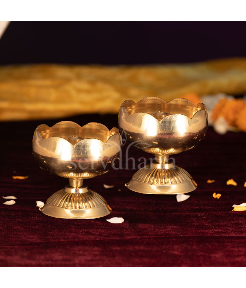     			Servdharm Brass Lotus Diya for Pooja-Pack of 2