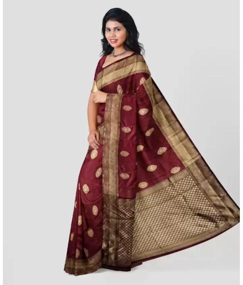     			Aadvika Banarasi Silk Printed Saree With Blouse Piece - Maroon ( Pack of 1 )