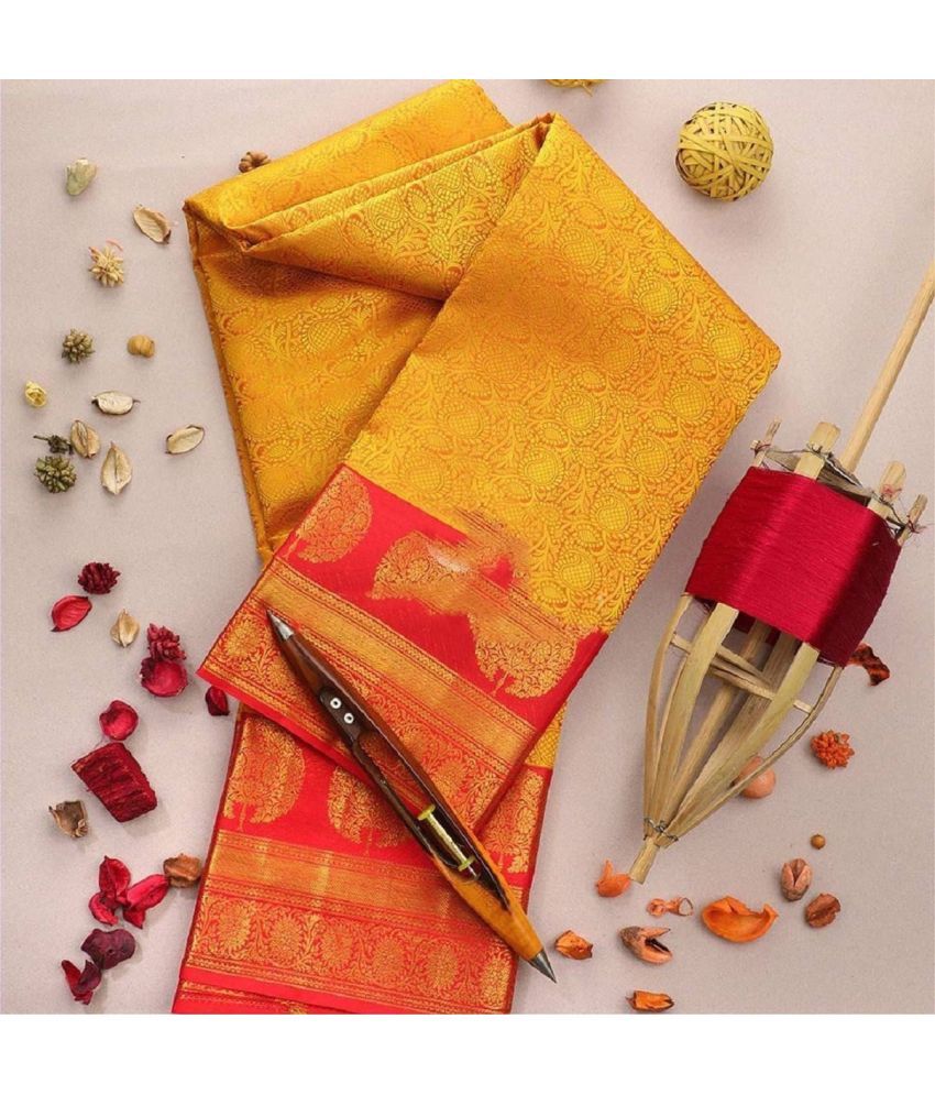     			Aika Banarasi Silk Embellished Saree With Blouse Piece - Mustard ( Pack of 1 )