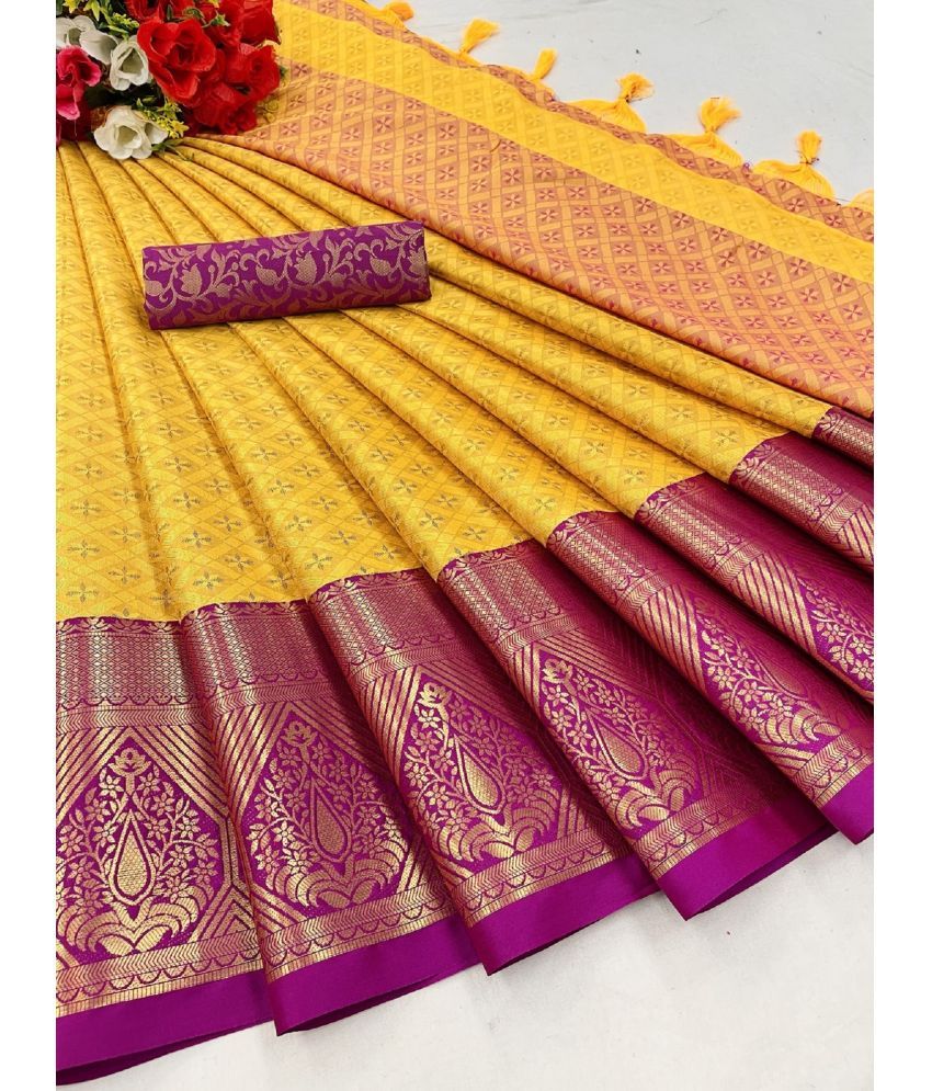     			Aika Cotton Silk Embellished Saree With Blouse Piece - Yellow ( Pack of 1 )