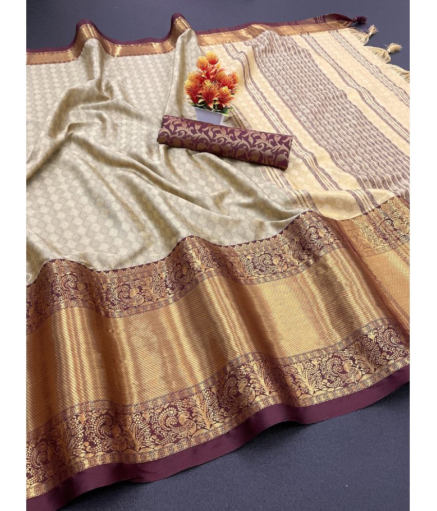     			Aika Cotton Silk Embellished Saree With Blouse Piece - Brown ( Pack of 1 )