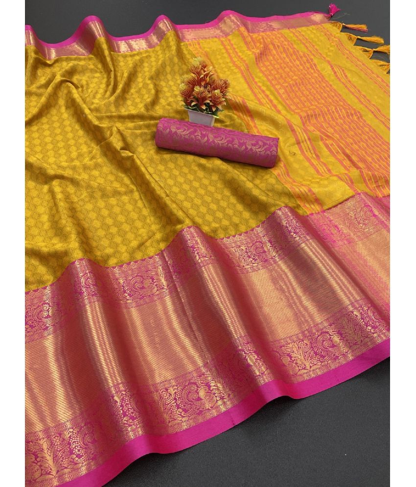     			Aika Cotton Silk Embellished Saree With Blouse Piece - Mustard ( Pack of 1 )