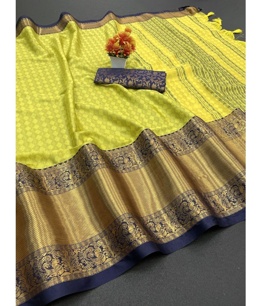     			Aika Cotton Silk Embellished Saree With Blouse Piece - Yellow ( Pack of 1 )