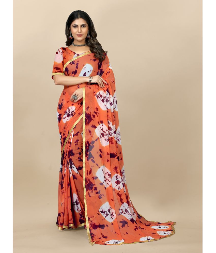    			Aika Georgette Embellished Saree With Blouse Piece - Orange ( Pack of 1 )