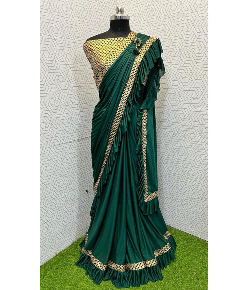     			Aika Lycra Embellished Saree With Blouse Piece - Green ( Pack of 1 )