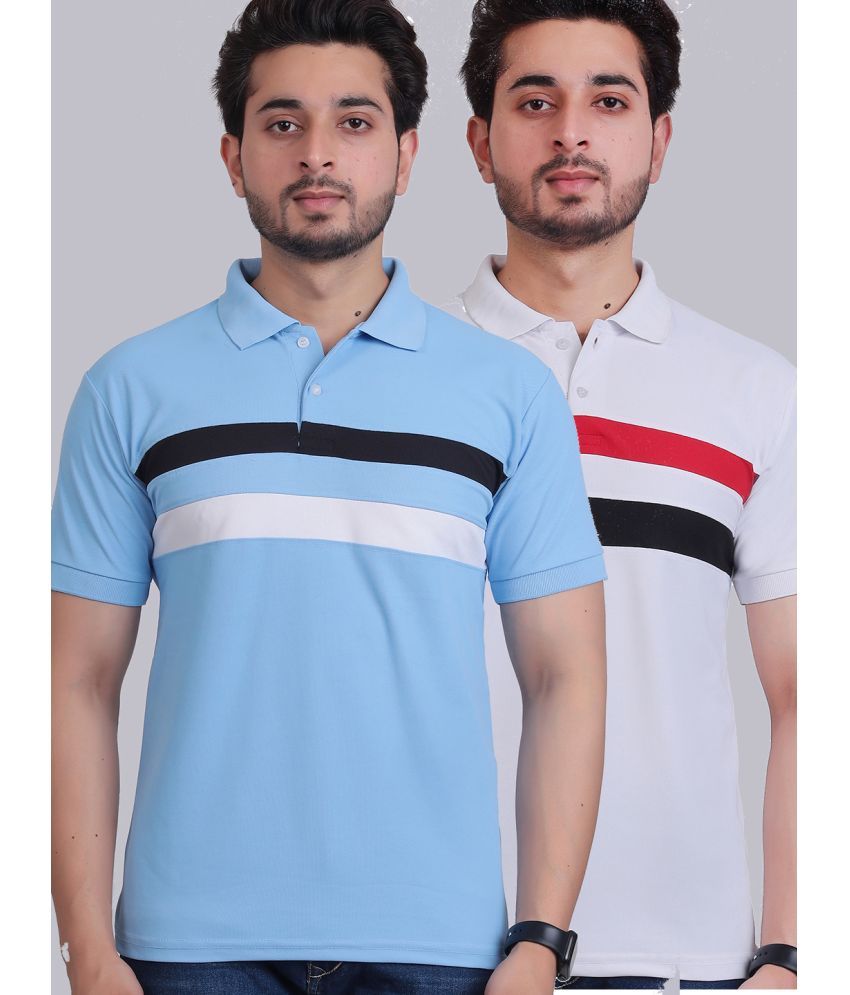     			DENNIN Cotton Blend Regular Fit Striped Half Sleeves Men's Polo T Shirt - Blue ( Pack of 2 )