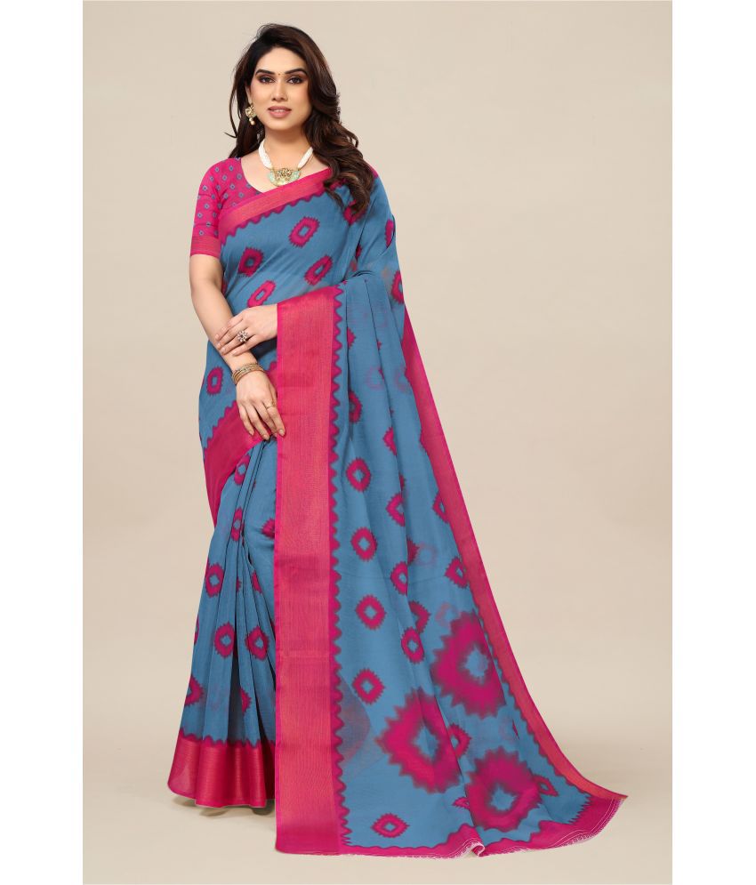     			HEMA SILK MILLS Cotton Blend Printed Saree With Blouse Piece - Grey ( Pack of 1 )