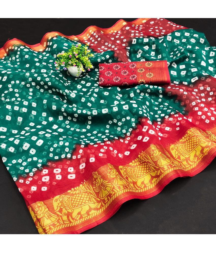     			HEMA SILK MILLS Cotton Blend Printed Saree With Blouse Piece - Green ( Pack of 1 )