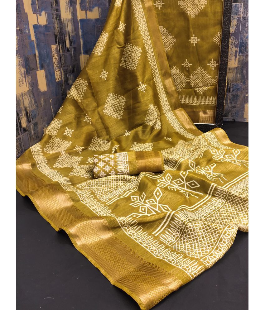     			HEMA SILK MILLS Cotton Blend Printed Saree With Blouse Piece - Mustard ( Pack of 1 )