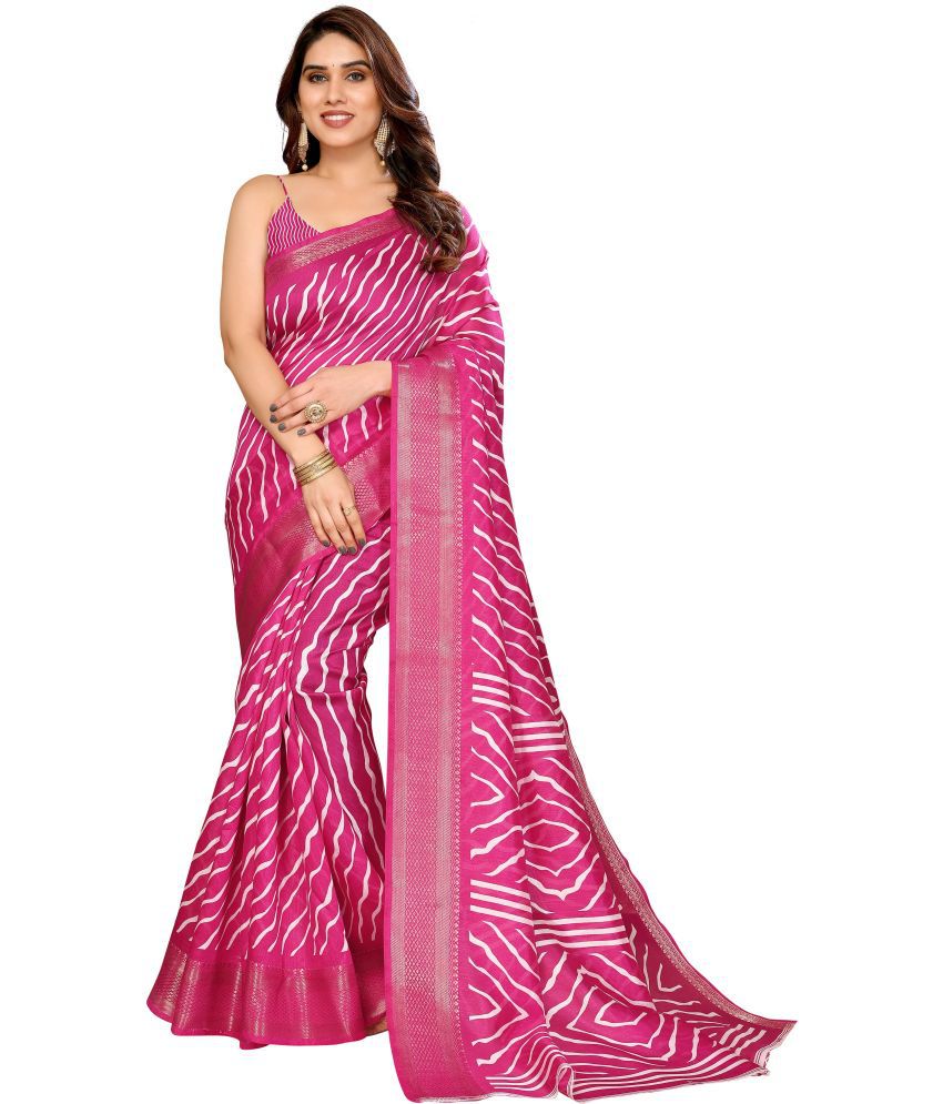     			HEMA SILK MILLS Cotton Silk Printed Saree With Blouse Piece - Pink ( Pack of 1 )